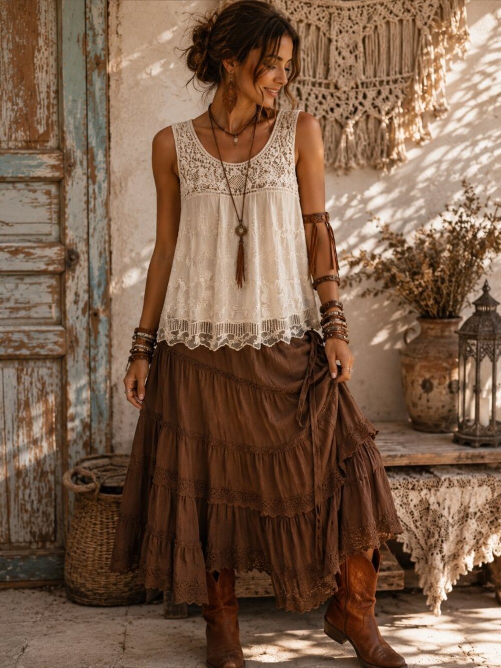 1x Cream Crochet Lace Tank Top by Design Works